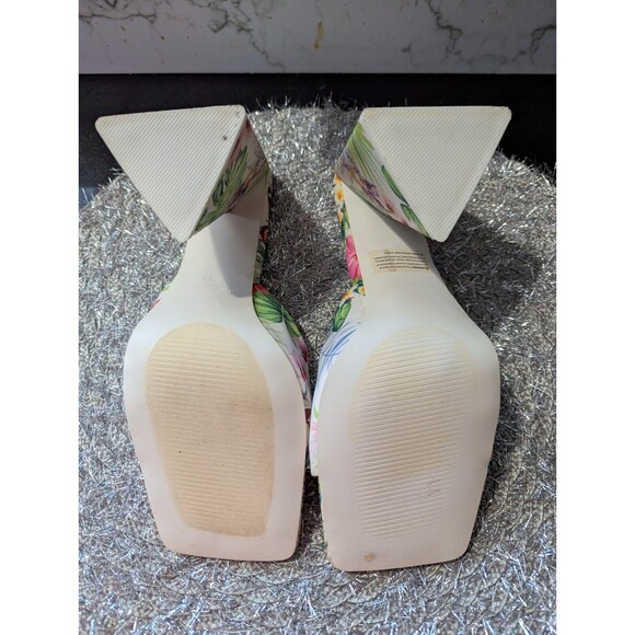 TORGEIS MULES WOMENS PARADISE TROPICAL FLORAL FLARE BUTTERFLY HEELS SZ 10 - Picture 14 of 16